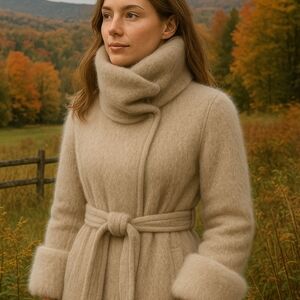 Christene CELE GRAY ANGORA  Cowl‎ Neck Coat